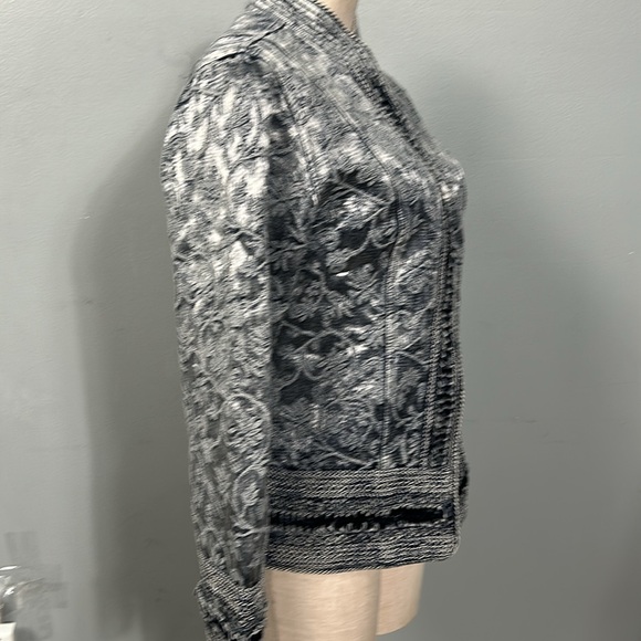 Coldwater Creek Blue Shiny Embroidered Jacquard Open Front Jacket Blazer small - Picture 4 of 13